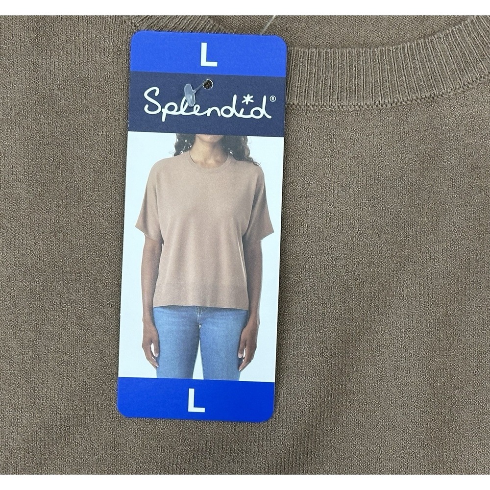 Splendid Short Sleeve Knit Top Women's Size L Brown Crew Neck Solid New NWT